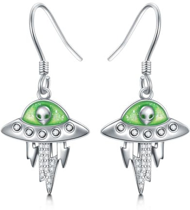 Alien Ohrringe 925er Sterlingsilber UFO Schmuck für Frauen Lustig