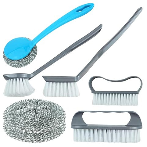 7Pcs Kitchen Cleaning Set – Includes Non Scratch Handled Scourers with Refill and Scrub Brush Set for Pots Pans Grills Sinks Cookware Multipurpose Cleaning Essentials