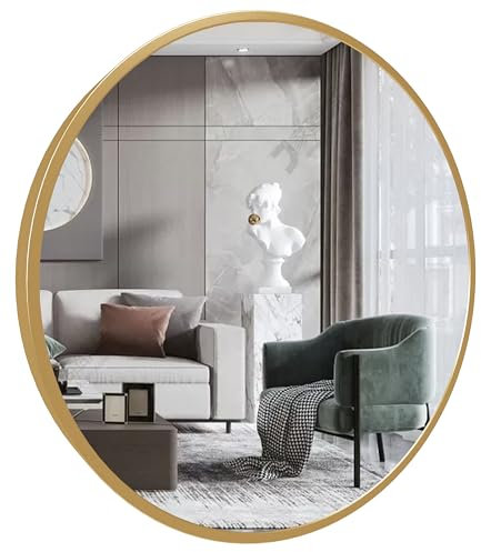Marctani Espejo Redondo con Marco de Metal - Espejos Decorativos de Pared Elegante y Moderno - Espejo Entrada Recibidor - Ideal para Decoracion de Baño, Salon y Entraditas Recibidores (Dorado, 100 cm)