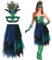 Pfau Kostüm Damen, 2 Stück Pfau Maske und Blau Tüllrock, Damen Rock Tüll Asymmetrisch Röcke für Halloween Karneval Fasching Mottoparty Cosplay Maskenball
