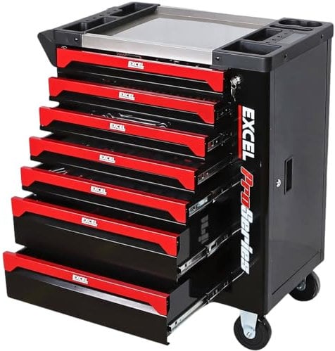 Excel 7 Drawer Roller Tool Chest Cabinet with 249-Piece Tool Set | Ultimate Heavy-Duty Storage & Organization for Every DIYer - Tool Cabinet
