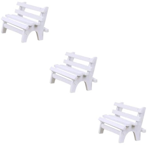 KOMBIUDA 3stücke Miniatur Holzbank Für Garten Und Hausdekoration Weißer Doppelbankstuhl Für Fotografie Und Landschaftsornament Für Miniaturgärten Und Puppenhäuser