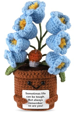 TOYMIS Fiore Positivo, Mughetto All'Uncinetto Pianta Uncinetto Fiore All'Uncinetto Positivo Pianta Positiva Mini Bambola Lavorata a Maglia per Decorazione di Feste Regalo Incoraggiante(Blu)