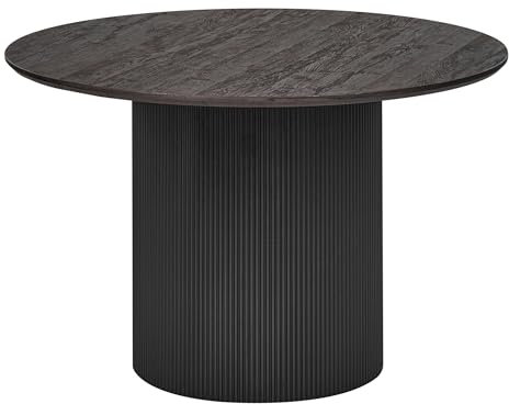 Beliani Esstisch rund ⌀ 120 cm Holzoptik schwarz mit Säulenfuß Rillen-Optik Sheho