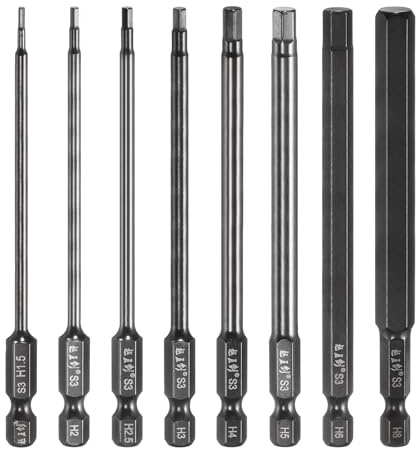 QUARKZMAN 8 Stück Sechskant Bit Set 1,5/2/2,5/3/4/5/6/8mm Magnetisch Hex Screwdriver Bit 1/4 Sechskantschaft 4(100mm) Länge S3 Stahl Treiber Schraubendreher Bit Sechseck Elektrische