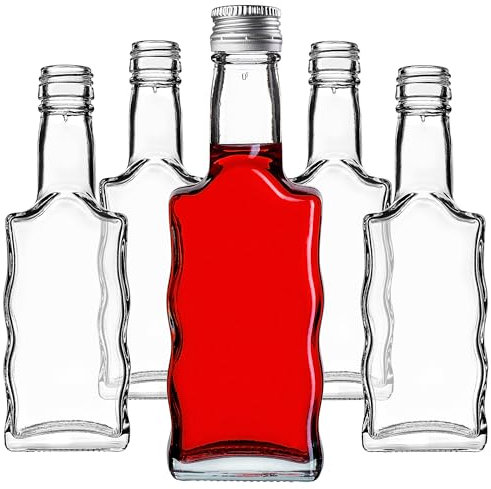 KADAX Glasflaschen 200ml, 5 Stück, leere Flaschen mit Schraubverschluss, kleine Likörflaschen zum Befüllen, Weinflaschen aus Glas, Schnapsflaschen (Silber)