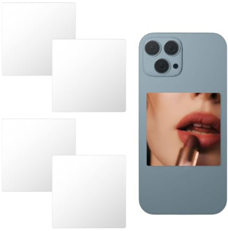 SUNNYCLUE 1 Box 4Pcs Mirror Phone Charms Small Square Acrylic Smartphone Cellphone Sticker White Stick On Make Up Mirror Decal for Phone Case Back Accessories Outdoor Makeup Selfies Women Adults