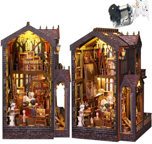 TOPBSFARNY DIY Holz Bibliothek Haus Modell, Miniatur Puppenhaus Kit, Realistische Mini 3D Holzhaus Zimmer Weihnachten Geburtstag Hochzeitsgeschenk