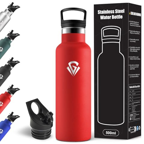 Motswedi Trinkflasche Edelstahl, 500ml BPA-Frei, mit Strohhalm, Kohlensäure Geeignet, Trinkflasche Kinder, Doppelwandige, für Camping, Reisen, Outdoor, Yoga, Rot