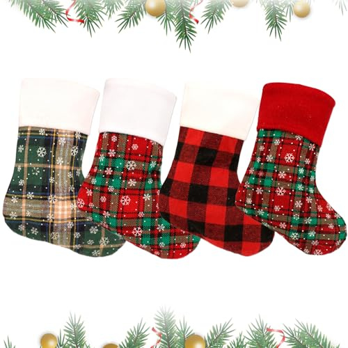 KASESSS 4 StüCk Klassisch Weihnachtsstrumpf,9 Zoll Gestrickt Weihnachtssocken Zum BefüLlen Kariert Weihnachtssocken Deko Zum AufhäNgen,Christmas Stockings FüR Kamin,Weihnachtsbaum,Wand,Treppe