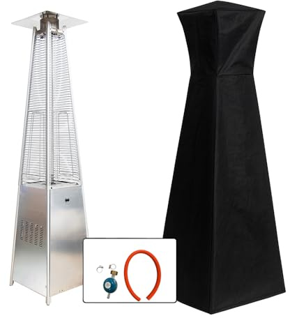 TEMPO STYLE - Stufa a Gas da Esterno Pyramid 13kW | Riscaldatore a Fiamma Viva per Giardino, Bar e Ristoranti | Copertura e Regolatore Inclusi | Design Moderno | Bombola da 13-15kg (Acciaio)