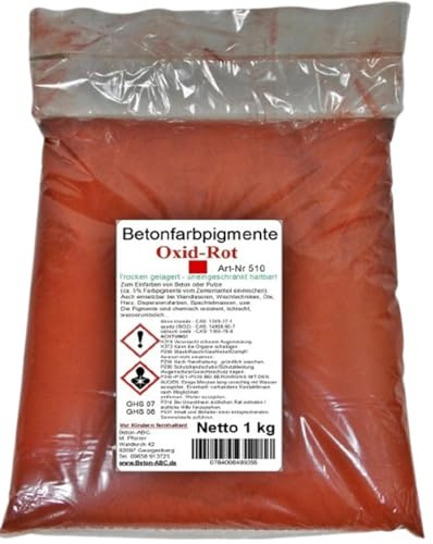 Pigmente 1kg Pulver Farben für Beton, Lehm, Mörtel, Kalkfarben, Epoxid, Silikon, Fugenmaterial, Eisenoxid (rot 510-01)