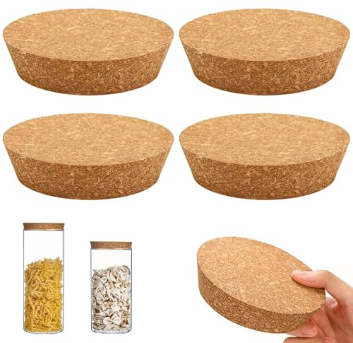 Zyiphor 4 unidades Tapones de Corcho Cónicos Corchos para Botellas 90~110mm Grandes Tapones Corcho 30 mm de Grosor Tapas de dorcho de Madera para Tarros Botella de Vino, Garrafas, Cerámica