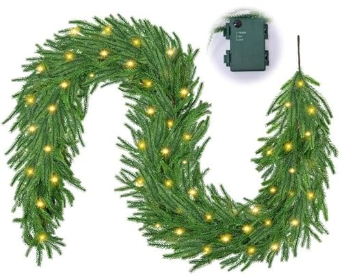 Nexalite Weihnachtsgirlande mit Beleuchtung 182cm: tannengirlande mit Beleuchtung Outdoor mit 30 LED, Künstliche Tannengirlande mit Timer Weihnachtsdeko Girlande für Innen Außen