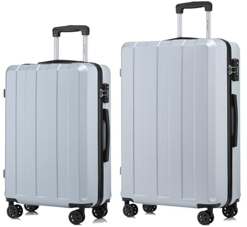 YONSLY Premium Reisekoffer TSA-Schloss,YKK-Reißverschluss Hartschalen-Koffer Trolley Kabinenkoffer Rollkoffer Suitcase Handgepäck 4 Rollen (Silber, L-XL-Set)