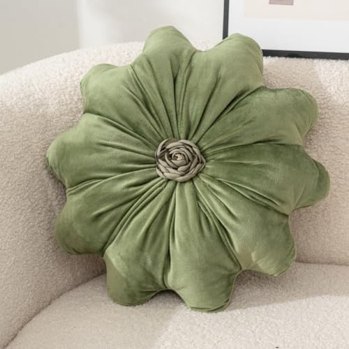 TOSOPA Samt-Kissenbezug in Blumenform, weiches Dekokissen für Sofa und Bett, rund, luxuriöses Bodenkissen für Schlafzimmer und Wohnzimmer, florale Heimdekoration, 40 cm, Grün