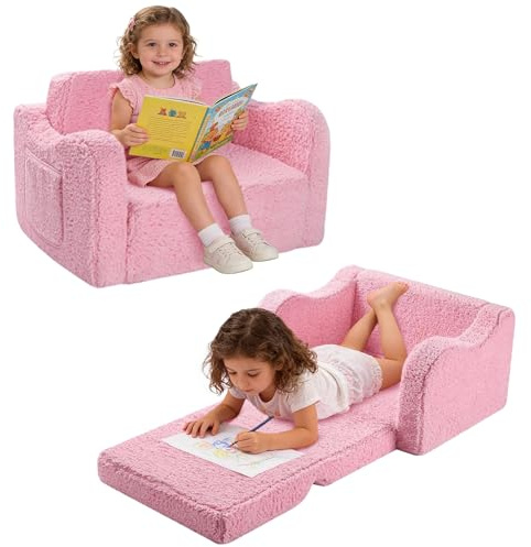 BUERPINKING Kindersofa, Kindersessel ab 1 Jahr, 2 in 1 Kindersofa Ausklappbar, Kinder Couch mit Abnehmbarem Cover für Mädchen und Jungen