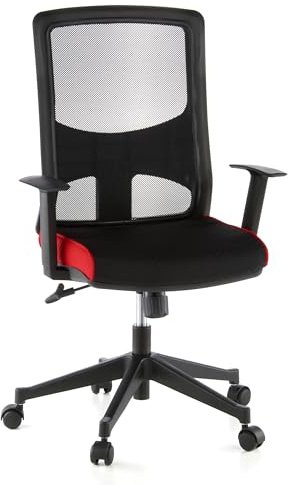 hjh OFFICE 653130 Bürostuhl LAVITA Stoff/Netz Schwarz/Rot Drehstuhl ergonomische Rückenlehne, Armlehnen verstellbar