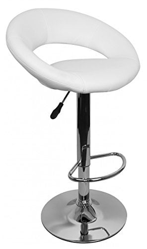 AMSTYLE Barhocker Hocker Bezug Kunstleder weiß höhenverstellbar Design Barstuhl mit Rückenlehne Chrom 110 kg ohne Rollen verstellbar Designer Tresenstuhl mit Lehne drehbar für Zuhause X-XL
