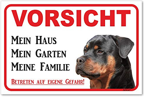 AdriLeo Schild - Vorsicht Rottweiler - Mein Haus - (20x30cm) / Achtung Hund Wachhund robust langlebig UV-beständig wetterfestes Warnschild