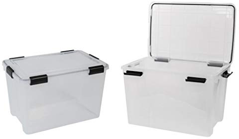 Kreher 2 Stück XL Lagerbox aus transparentem Kunststoff mit Dichtungsring im Deckel für Nässe, Staub und Schmutz. Maße ca. 59 x 38,5 x 29 cm. 50 Liter Volumen. TOP QUALITÄT!