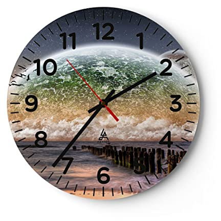 Modern Wanduhr Abstraktion Planet Erde Globus 30x30cm Rund Klein Wand Uhr Glas Analog Zimmeruhren Küche Büro Wohnzimmer Glasuhr Wall Clock Dekoration Design Wanddekoration Küchenuhr C4AR30x30-0353