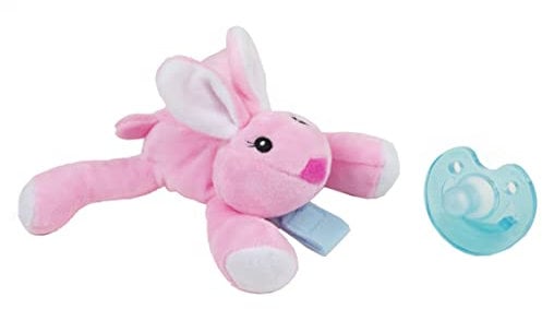 Dummy Pacifier Baby Soother, Dummies for Babies - Detachable Newborn Essentials - Portable Comforter Soothie - Stuffed Animal Plush Toy for 3-36 Months - Teething Dummie for Boys & Girls (Rabbit)