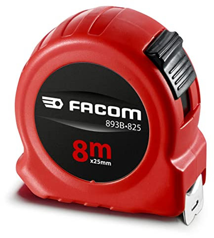 Facom Mètre à Ruban 8 M X 25 mm Red Series avec Revêtement Nylon Haute Résistance 893B.825Pb