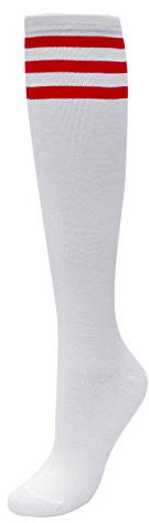 CHIC DIARY Kniestrümpfe Damen Mädchen Fußball Sport Socken College Cheerleader Kostüm Strümpfe Cosplay Streifen Strumpf, Weiß Rot Streifen, Einheitsgröße
