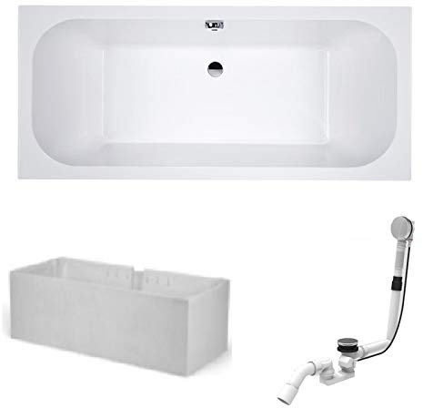 HOESCH Badewanne ELEGANCE | Design Badewanne | mit Mittelablauf | Acryl | 170x75cm | Komplettpaket mit Styroporträger und Ablaufgarnitur