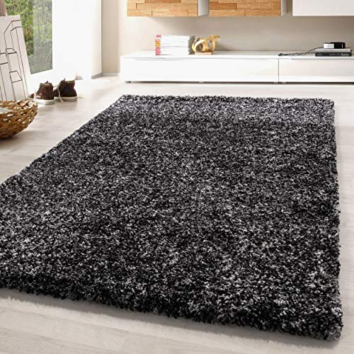 SIMPEX Hochflor Teppich 160x230 cm Anthrazit Shaggy Langflor, Meliert, Weich & Pflegeleicht, Jute-Rücken Für Wohnzimmer & große Räume