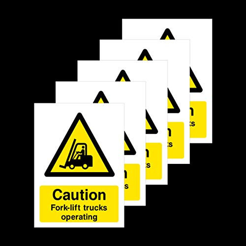 5x Caution Fork-lift Trucks Operating Rigid Plastic Sign 200x300mm
