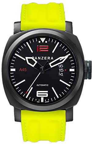 Panzera Aquamarin Pacific Submerge Automatik Stahl Schwarz Gelb Datum Silikon Herren Uhr