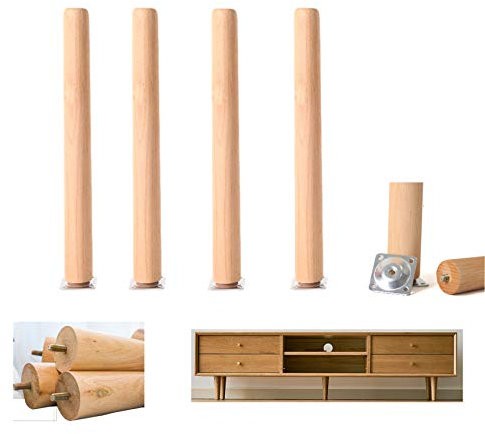 Lot de 4 Pied de Meubles en Bois Massif,Pattes de Meuble en Hêtre,Pieds de Canapé de Rechange,Table Basse Jambes,pour lit,Placard,Banc,Meuble TV,Armoire,avec Accessoires(vertical35cm/13.8in)