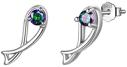 Aurora Tears Fische Ohrstecker 925 Sterling Silber 12 Sternzeichen Sternbild Horoskop mit mystischen Regenbogen Topas Schmuck für Frauen und Mädchen DE0245Y