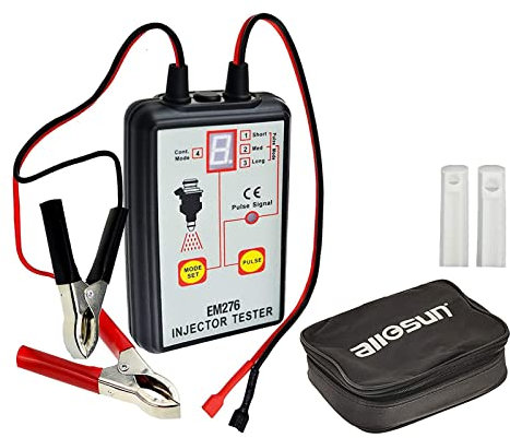 allsun EM276 Testeur d'injecteur automatique 4 modes Pluse et adaptateur de nettoyage pour injecteur de carburant de véhicule Kit de bricolage Outil de nettoyage de voiture 2 buses