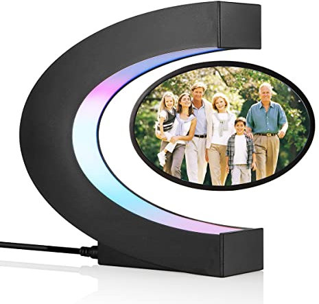 UVEHAS Schwebende Fotorahmen mit LED bunte Lichter Magnetische Schwebe Rotierende Bilderrahmen Display Stand Nachtlicht für Home Office Desk Dekoration Hochzeit Geschenk, C Form