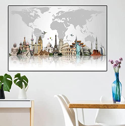 XUSANSHI Poster Wandkunst Weltkarte Drucke Auf Leinwand Gedruckt Malerei Ölbild für Zuhause, Moderne Dekoration, Dekodruck Kein Rahmen 50x70cm