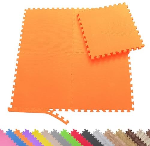 Sporttrend 24® 24 Schutzmatten + 48 Randstücke Set Farbwahl 60x60x1cm | 8,64qm | Bodenschutzmatte Sportmatte Gymnastikmatte Puzzlematte Fitnessmatte Unterlegmatte Trainingsmatte Yogamatte orange