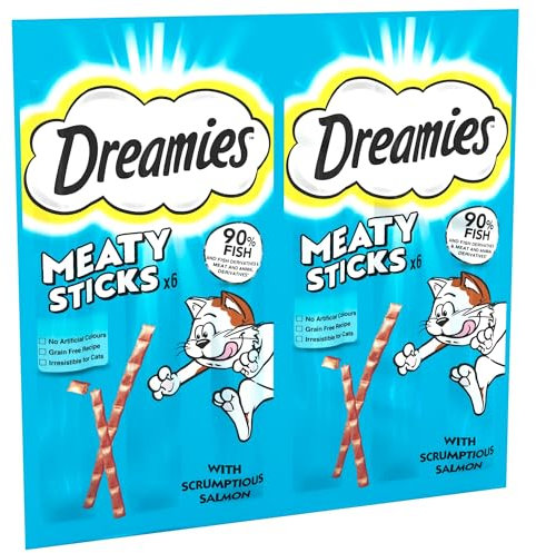 Dreamies Meaty Sticks 84-Piece, Cat Treats Tasty Snacks with Delicious Salmon, Pack of 12 x (30 g)