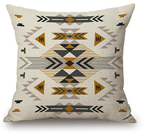 Indianer, Südwest, geometrisches Design, Kissenbezug aus Baumwolle, Leinen, ethnisches Muster, dekorative Kissenbezüge, Kunst, Azteken-Kissenbezug, Heimdekoration, Kissenbezug für 45,7 x 45,7 cm