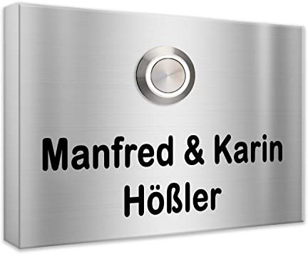 Tomtec Edelstahl Aufputz Türklingel 130x100mm mit LED Taster in 5 verschiedenen Farbtönen (Edelstahl, Anthrazit, Schwarz, Verkehrsweiß oder DB 703)