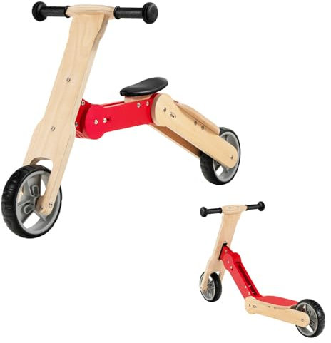 LIFEZEAL 2 in 1 Kinder Laufrad, Lauflernrad aus Holz, Kinderroller mit 2 rutschfesten Rädern & Tragegriff, Kinderrad Rutschrad ab 3 Jahre, Tragfähigkeit von 50 kg, Rot