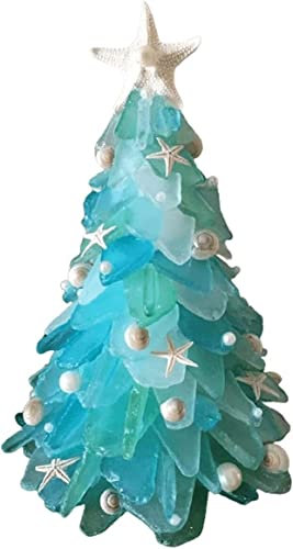 HXSCOO Arbre de Noël en Verre de mer décoration de Noël créative mer Plage résine Arbre de Noël Petit thème de la mer décor de Bureau de noël Cadeau for Les Filles (Color : Blue, Size : M)