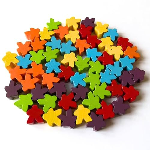 Spieltz Spielfiguren aus Holz für Brettspiele, 16x16x10 mm, Menschen/Personen. Made in Germany. 6x10 Figuren, Farben: Regenbogen (Gelb, Orange, Rot, Lila, Blau, Grün)