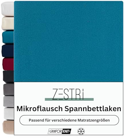 Zestri Mikroflausch Spannbettlaken Spannbetttuch Bettlaken | für Boxspringbett und Normale Matratze | 180-200x220 + 40 cm Boxspringbett Petrol