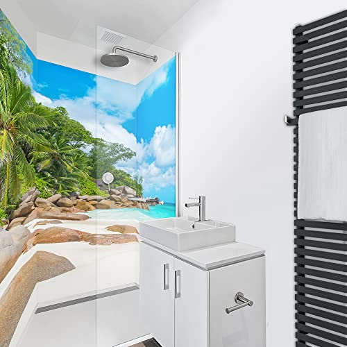 WANDFREUDE individuelle Duschrückwand Aluverbundplatte auf Maß (3 Stück - Tropischer Strand - Premium Brillant Lack) – Dusche Wandverkleidung Duschwandverkleidung Duschrückwände
