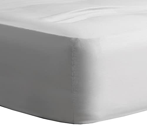 Highams Single Fitted Sheets, 220 Thread Count Bed Sheet, Deep Pocket Fitted, Soft Fabric 100% Cotton, Fade Resistant Bottom Bed Sheet - Silver, 90 x 190 x 30cm