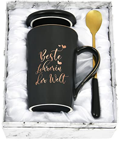 Joymaking Beste Lehrerin Geschenke Kaffeetasse für Beste Lehrerin der Welt, Abschiedsgeschenk Weihnacht für Lehrerin, 400ml schwarz Kaffee Tasse