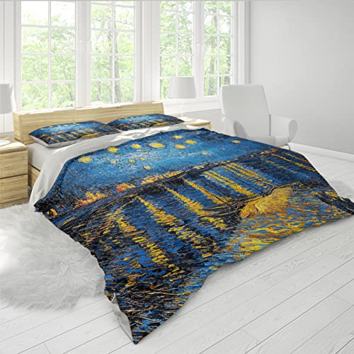 SAISEMIHOME Künstler Queen Funda de edredón Set 3 Piezas Starry Night Oil Painting Famous Modern Classic Blue Sky Star Bedding Set Con 2 Almohadas Shams 140x200cm